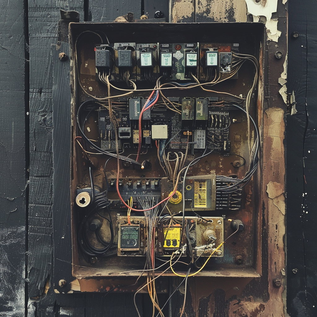A circuit box with old wiring